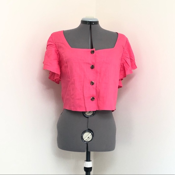 love J Tops - BOGOHO Love J bright pink button down crop top